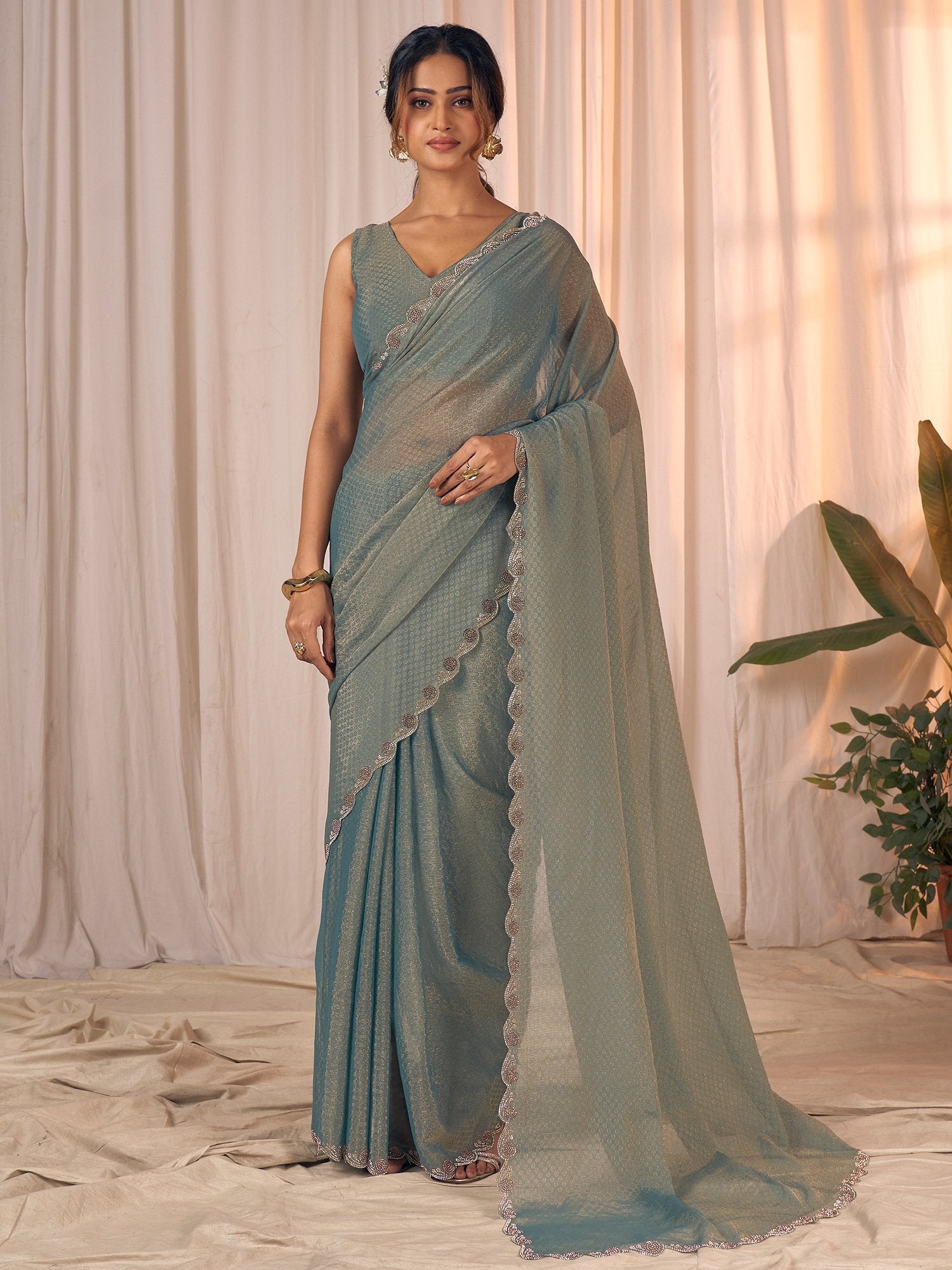Blue Blue Party Wear Georgette Embellished Saree