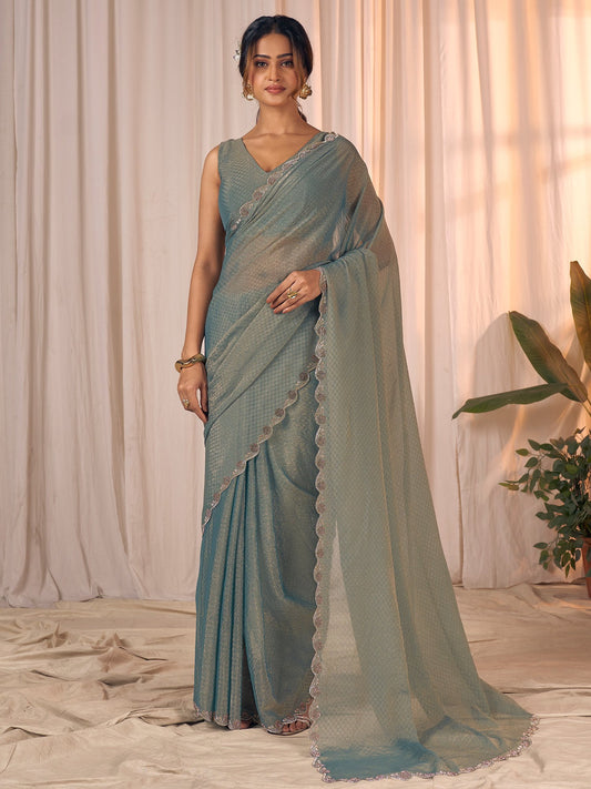Blue Blue Party Wear Georgette Embellished Saree