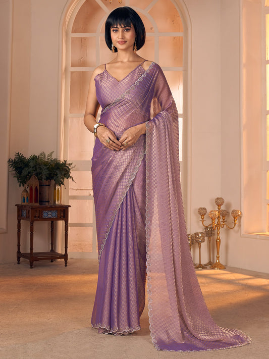 Lavender Lavendar Party Wear Georgette Embellished Saree