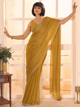 Mustard Party Wear Georgette Embellished Saree - The Dori Store