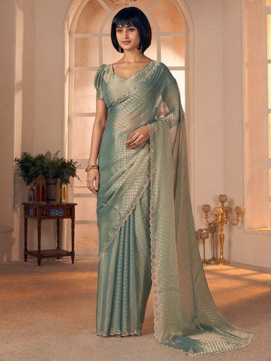 Green Green Party Wear Georgette Embellished Saree