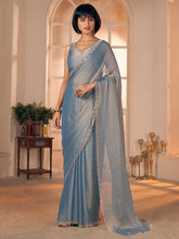Blue Party Wear Georgette Embellished Saree - The Dori Store
