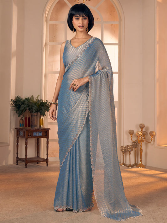 Blue Blue Party Wear Georgette Embellished Saree