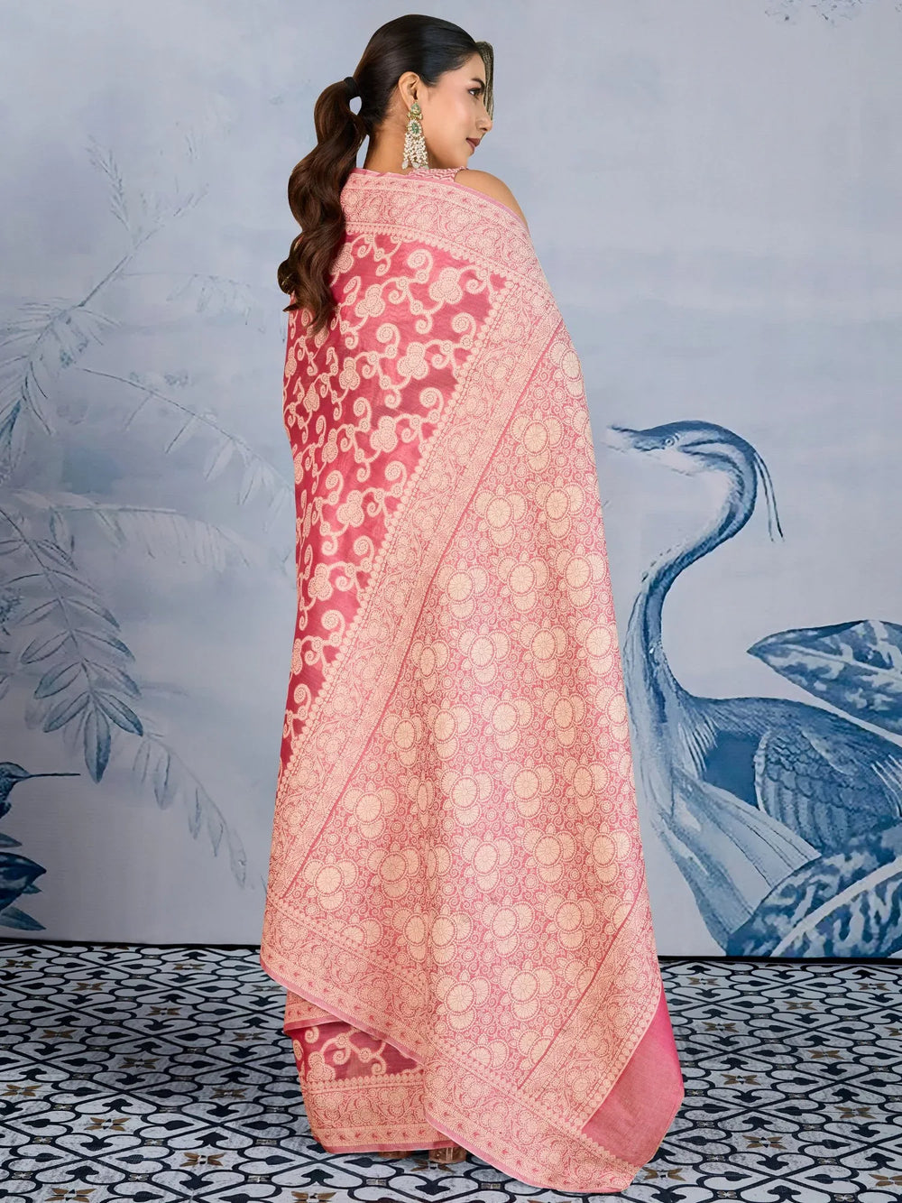 Pink Banarasi Chanderi Cotton Woven Saree - The Dori Store