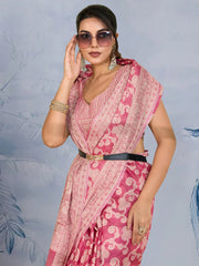 Pink Banarasi Chanderi Cotton Woven Saree - The Dori Store