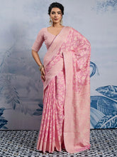 Pink Banarasi Chanderi Cotton Woven Saree - The Dori Store