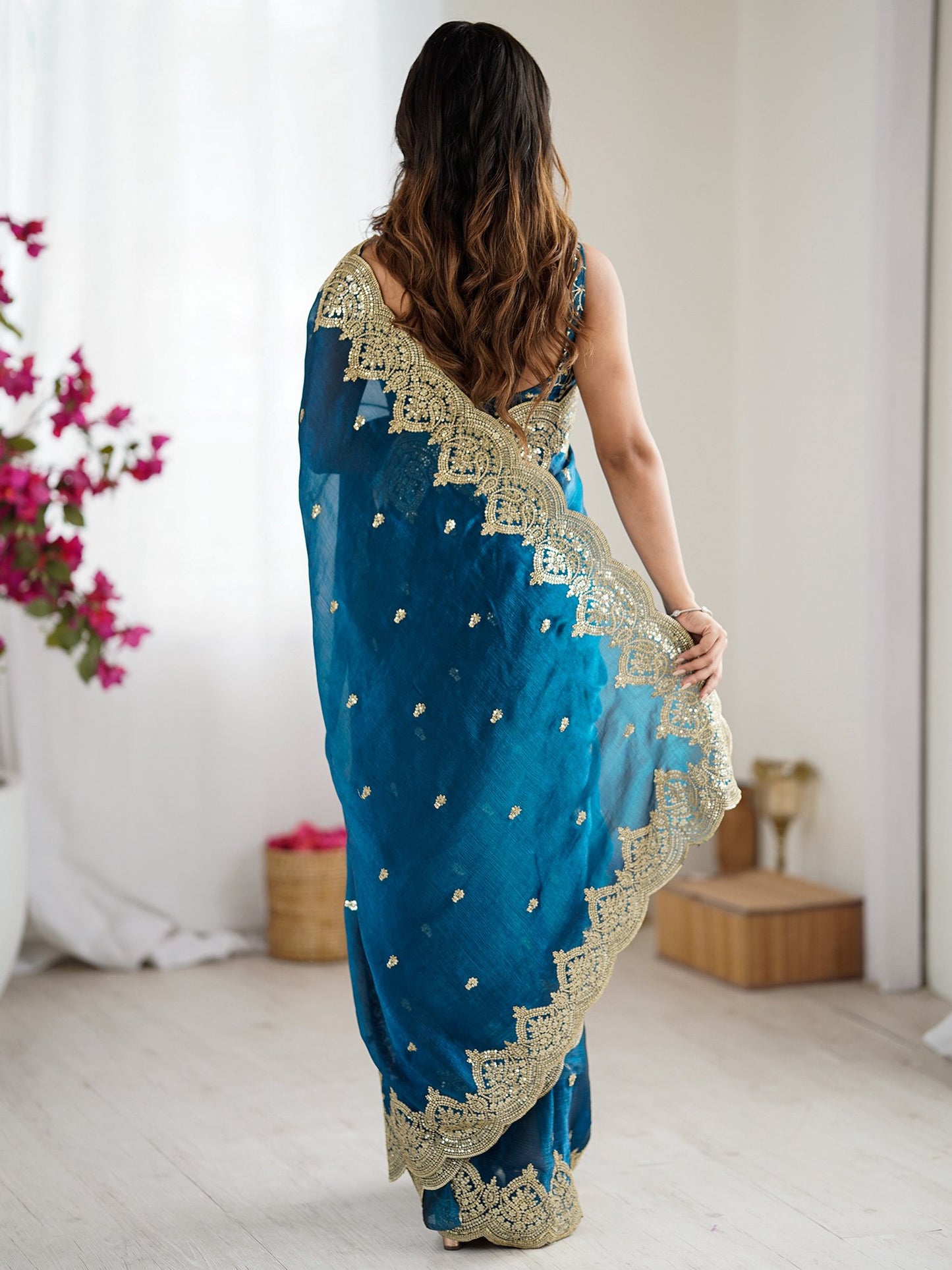 Light Party Wear Chiffon Embellished Saree