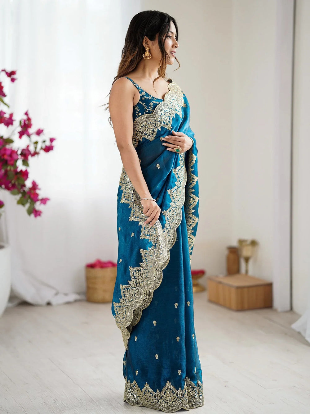 Light Party Wear Chiffon Embellished Saree - The Dori Store