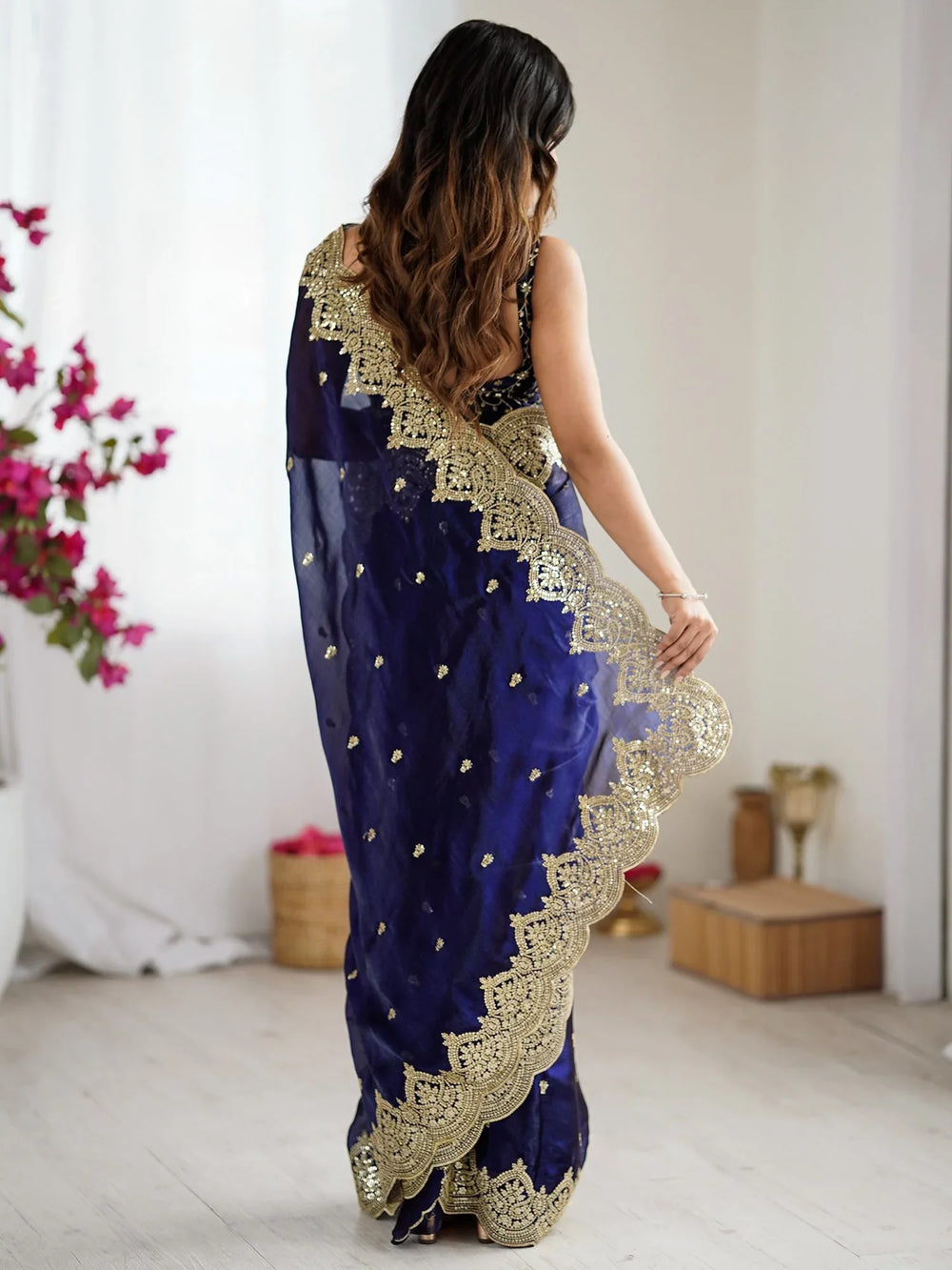 Purple Party Wear Chiffon Embellished Saree - The Dori Store