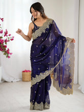 Purple Party Wear Chiffon Embellished Saree - The Dori Store