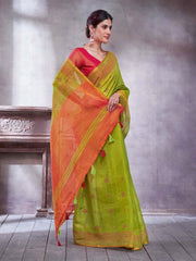 Light Paithani Linen Woven Saree - The Dori Store