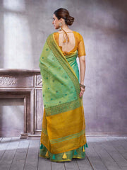 Teal Green Paithani Festive Linen Saree - The Dori Store