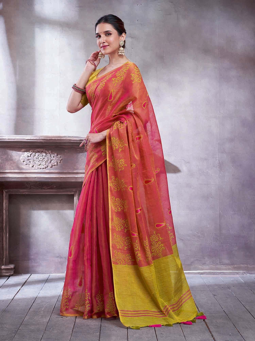 Pink Paithani Linen Woven Saree - The Dori Store