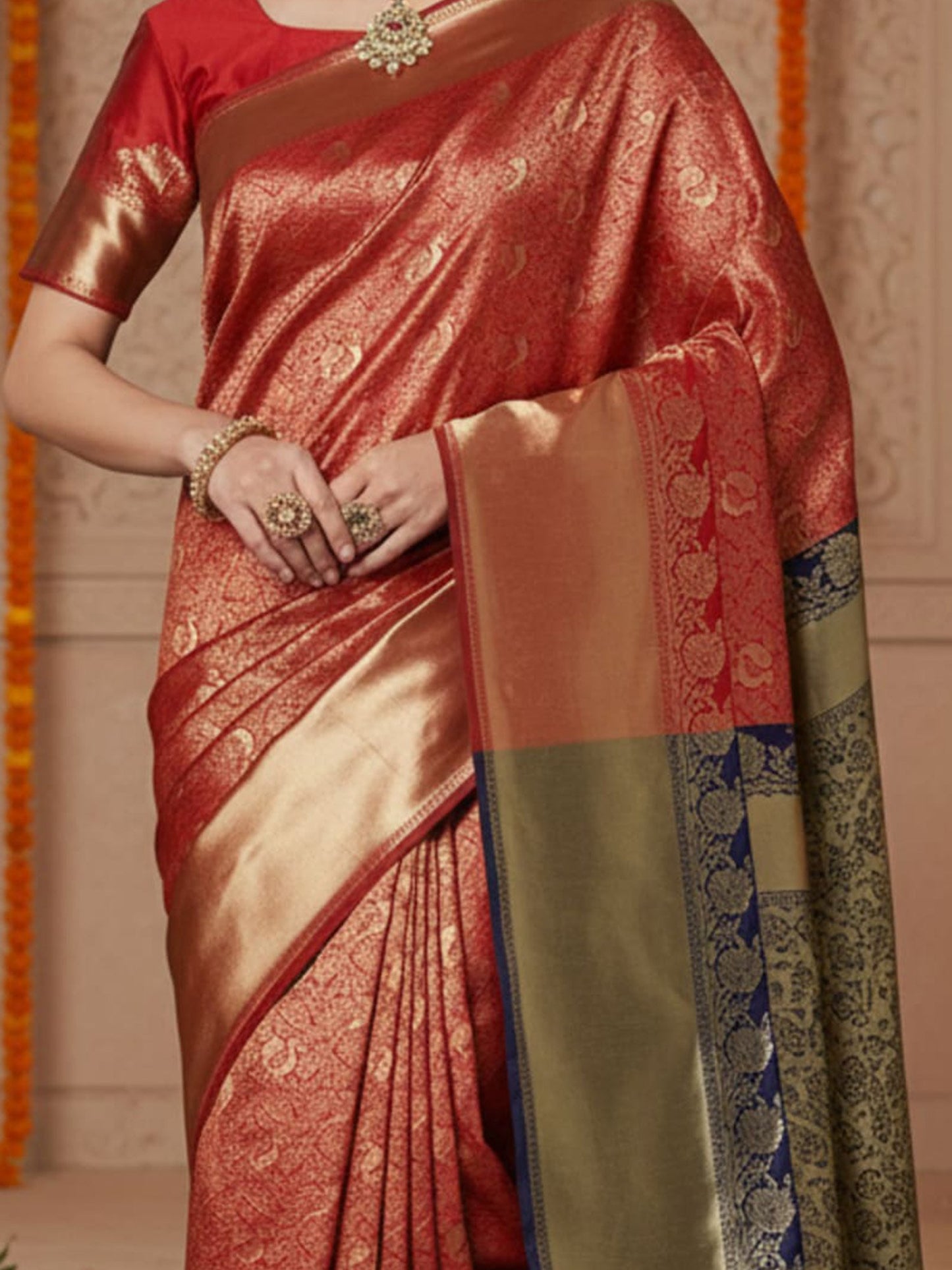 Maroon Banarasi Silk Blend Woven Saree