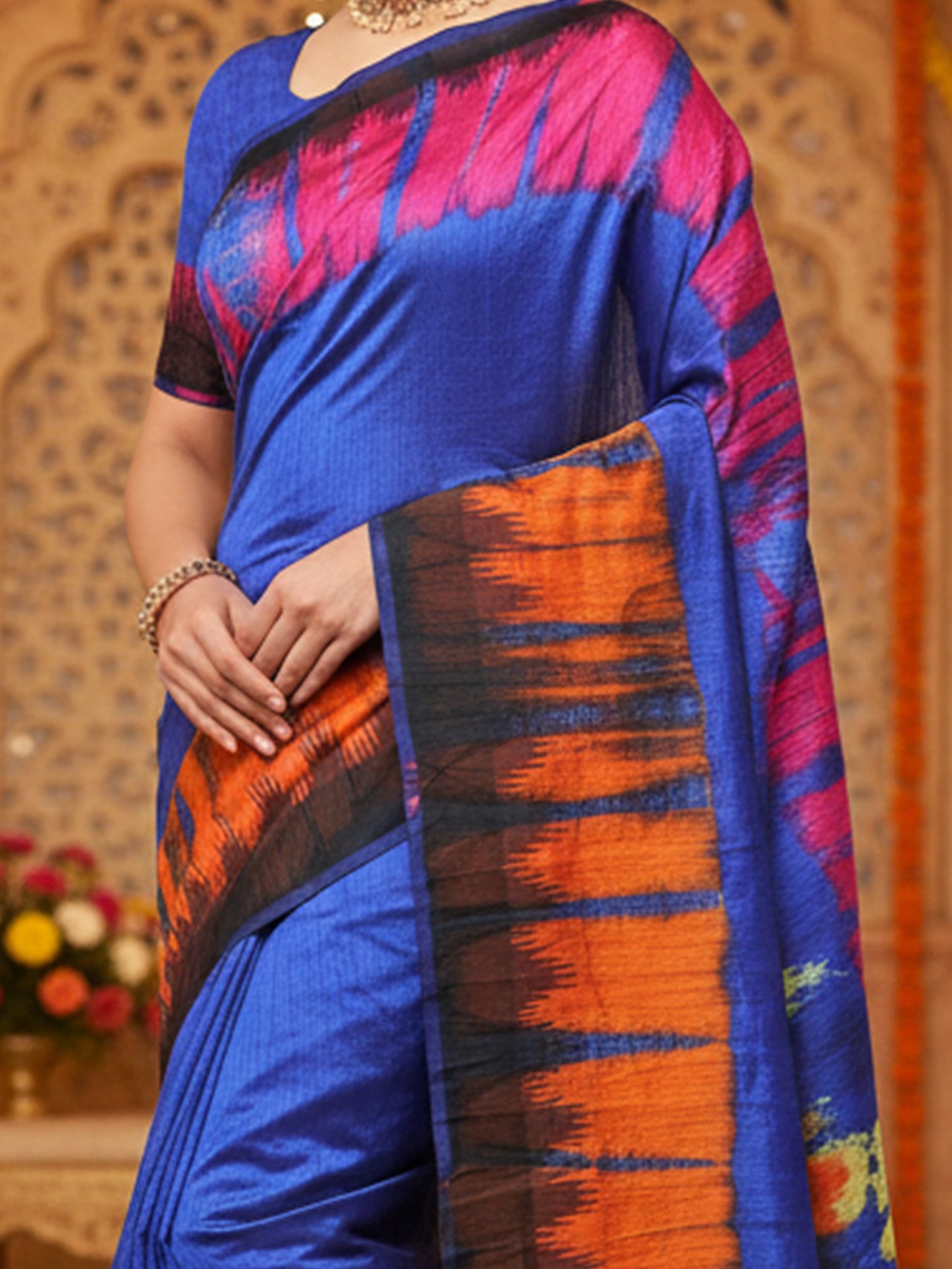 Blue Party Wear Silk Blend Printed Saree