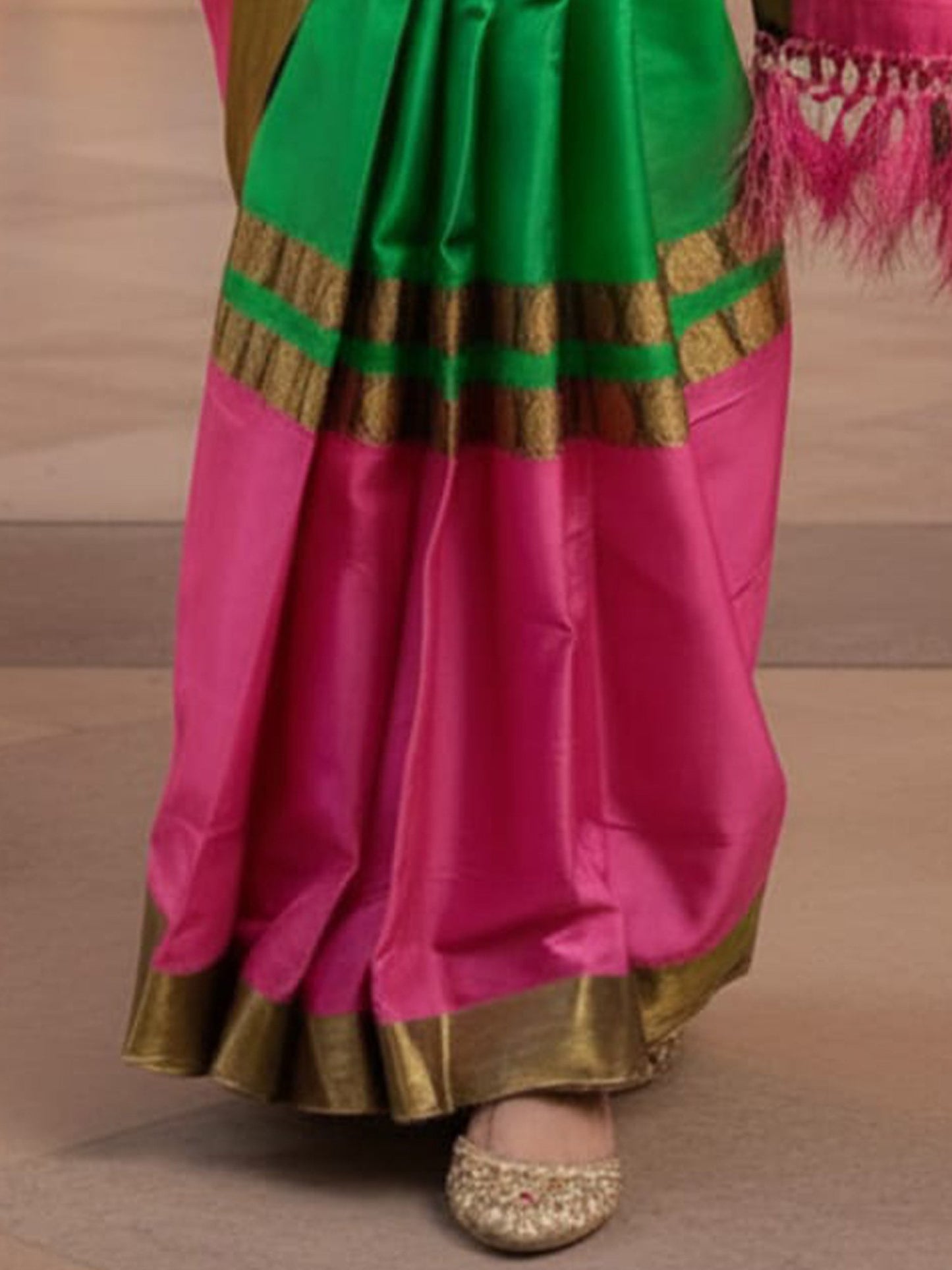 Green Banarasi Cotton Blend Woven Saree