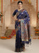 Blue Navy Banarasi Silk Blend Woven Saree