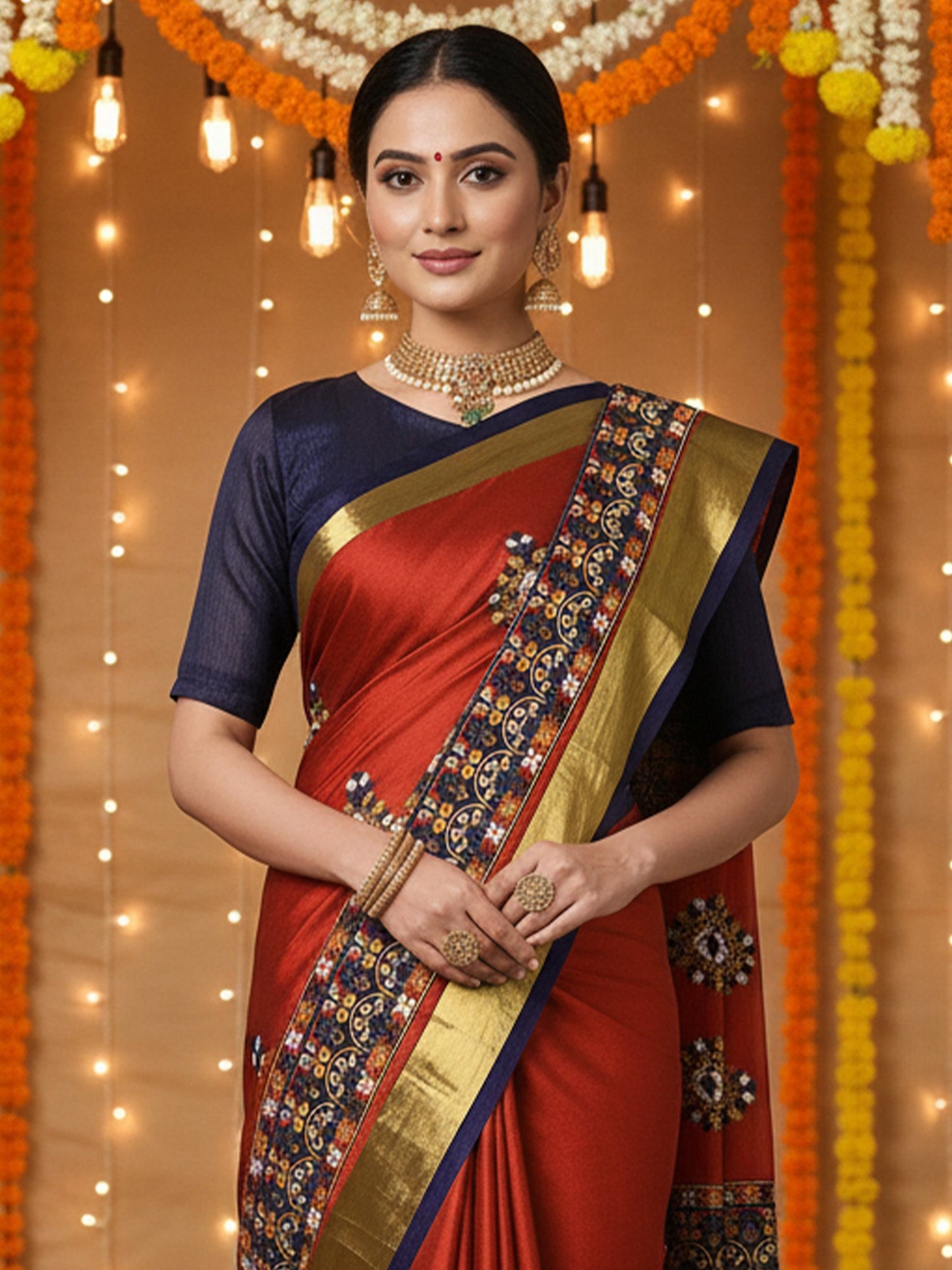 Red Party Wear Aura Embroidered Saree