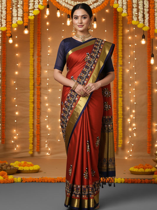 Red Red Party Wear Aura Embroidered Saree