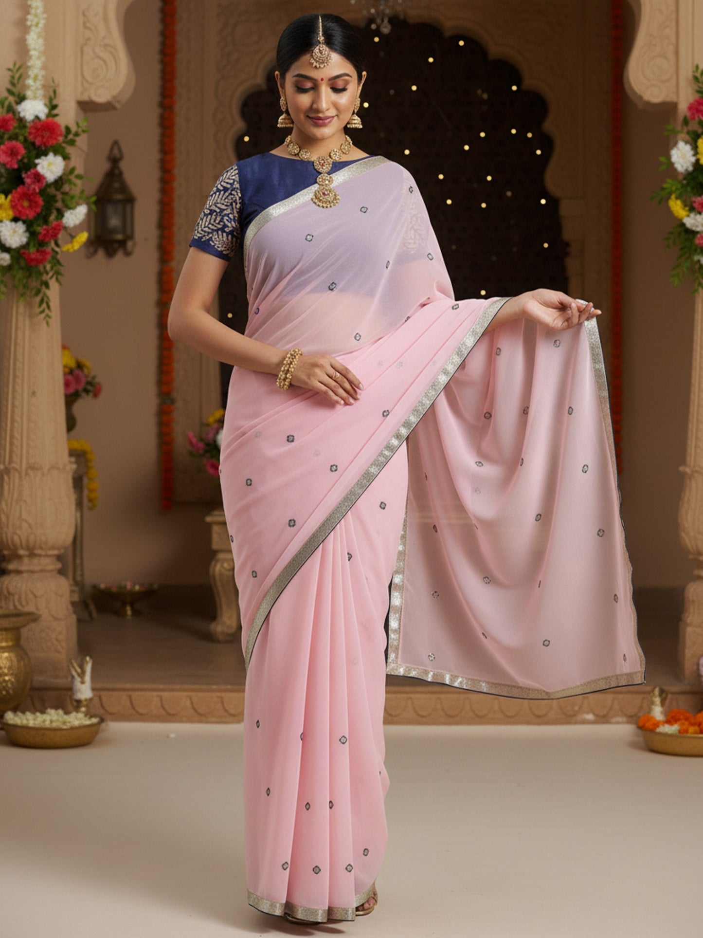 Pink Party Wear Georgette Embellished Saree