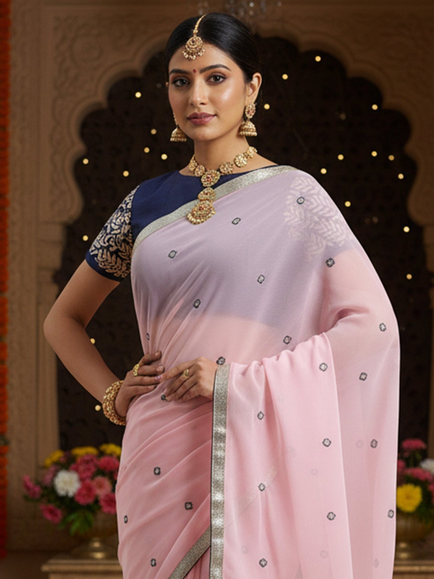 Pink Party Wear Georgette Embellished Saree