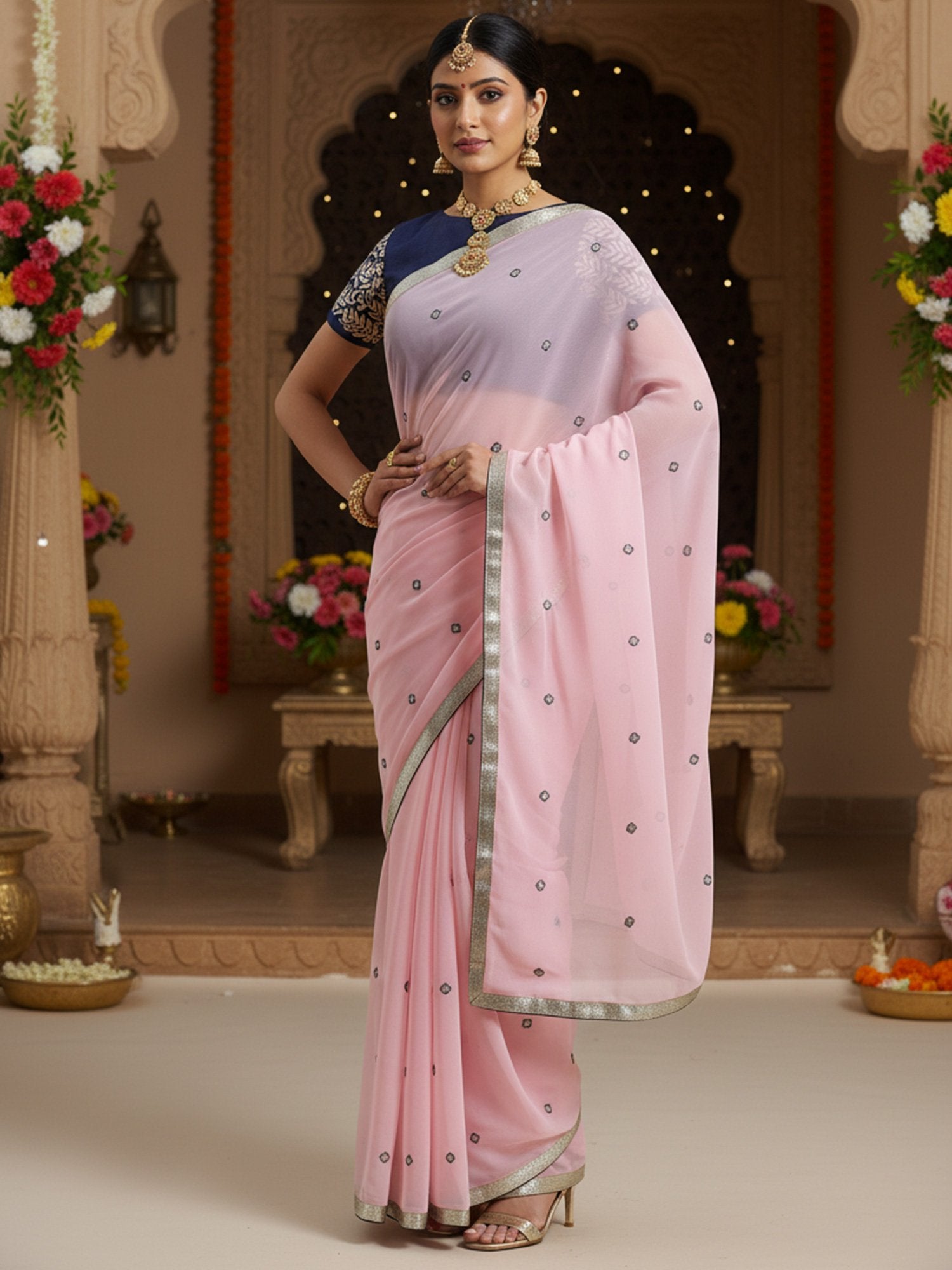 Pink Pink Party Wear Georgette Embellished Saree