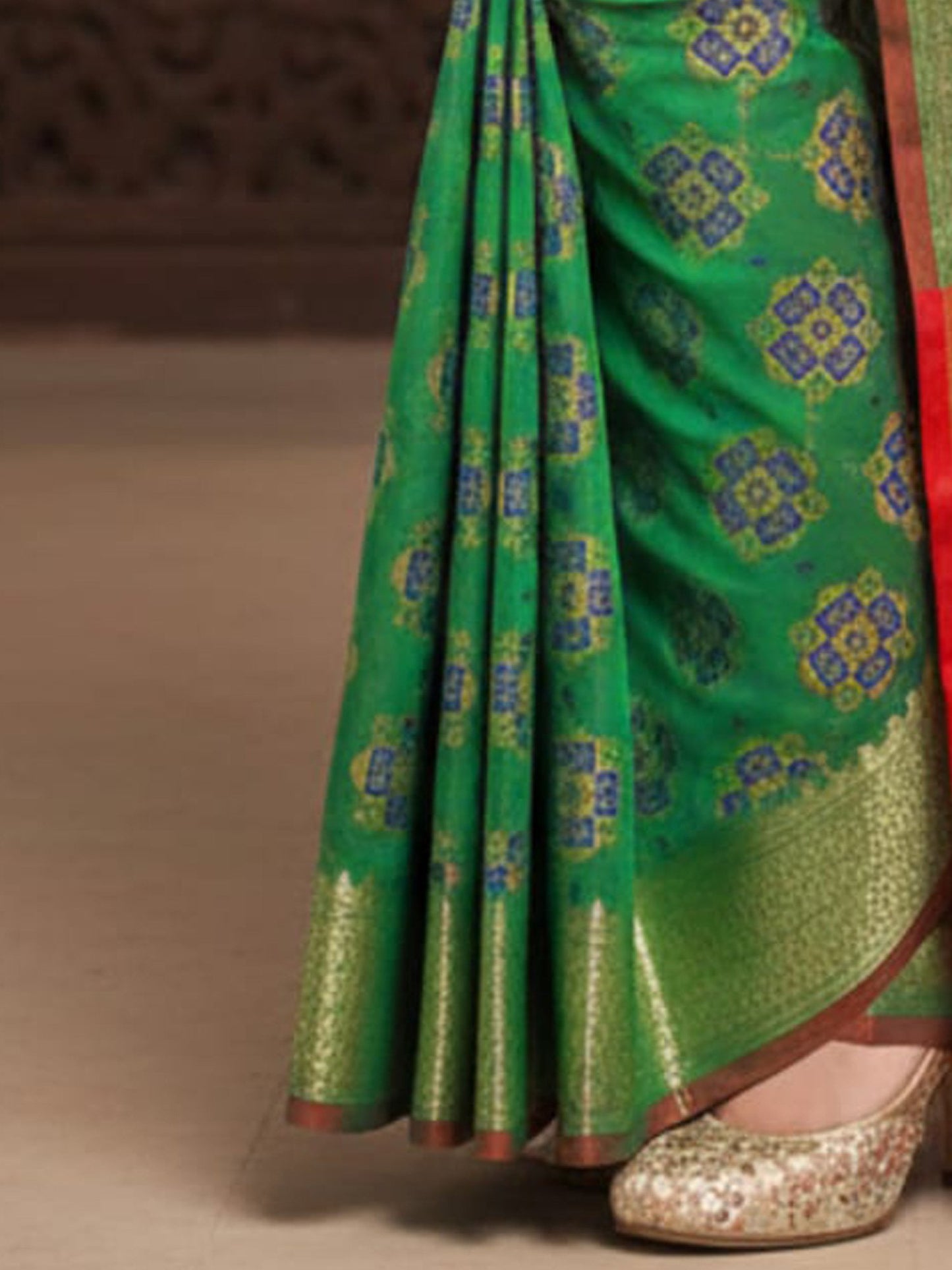Green Banarasi Silk Blend Printed Saree
