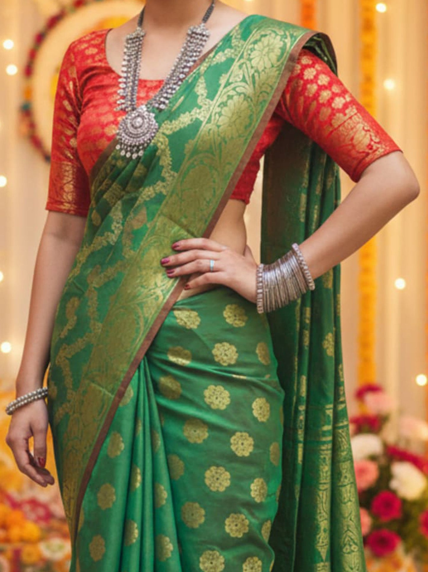 Green Banarasi Patola Silk Woven Saree