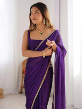 Purple Party Wear Pure Georgette Embellished Saree - The Dori Store