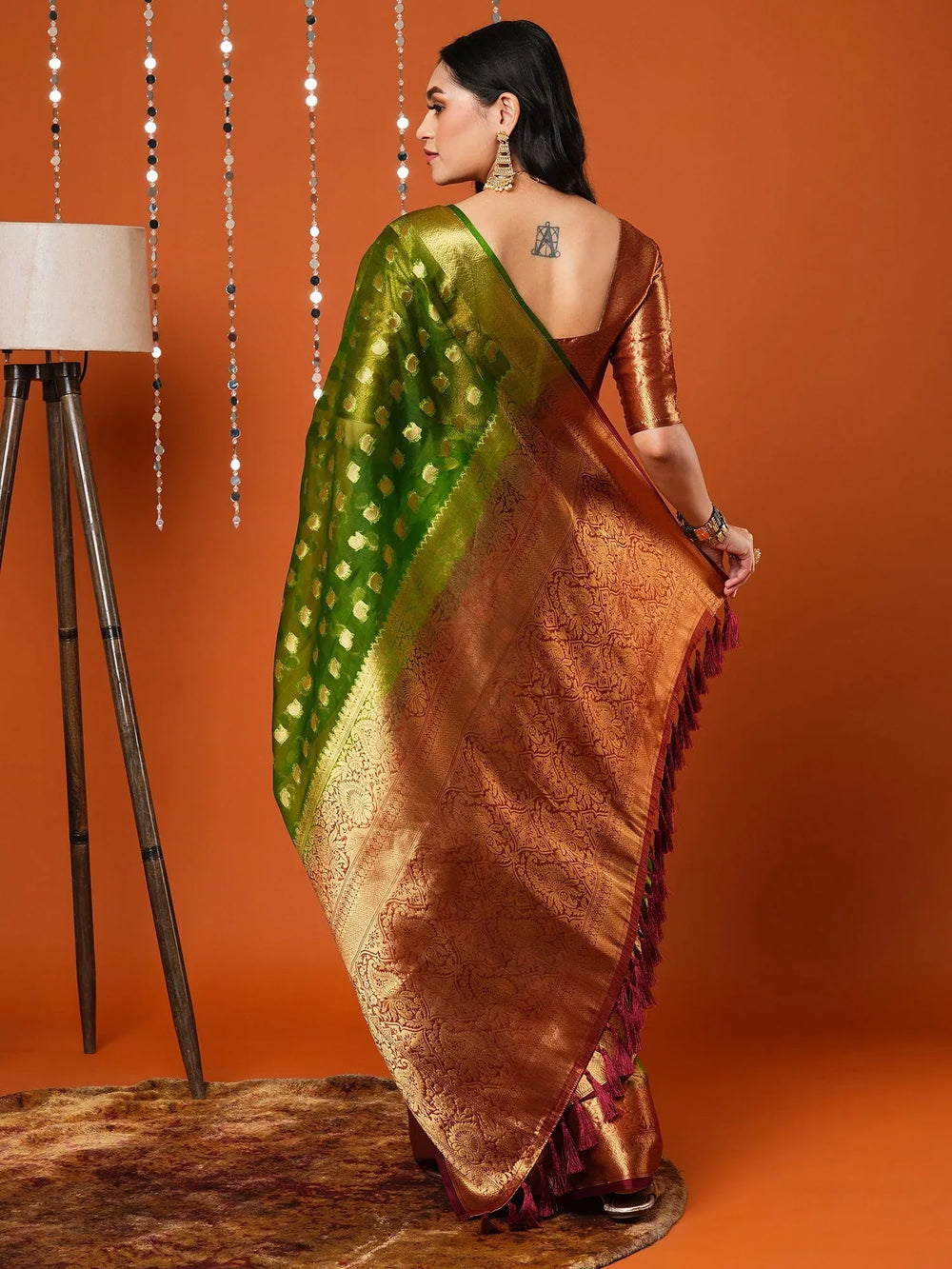 Timeless Green Banarasi Organza Wedding Saree - The Dori Store