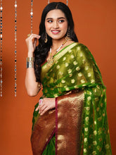 Timeless Green Banarasi Organza Wedding Saree - The Dori Store