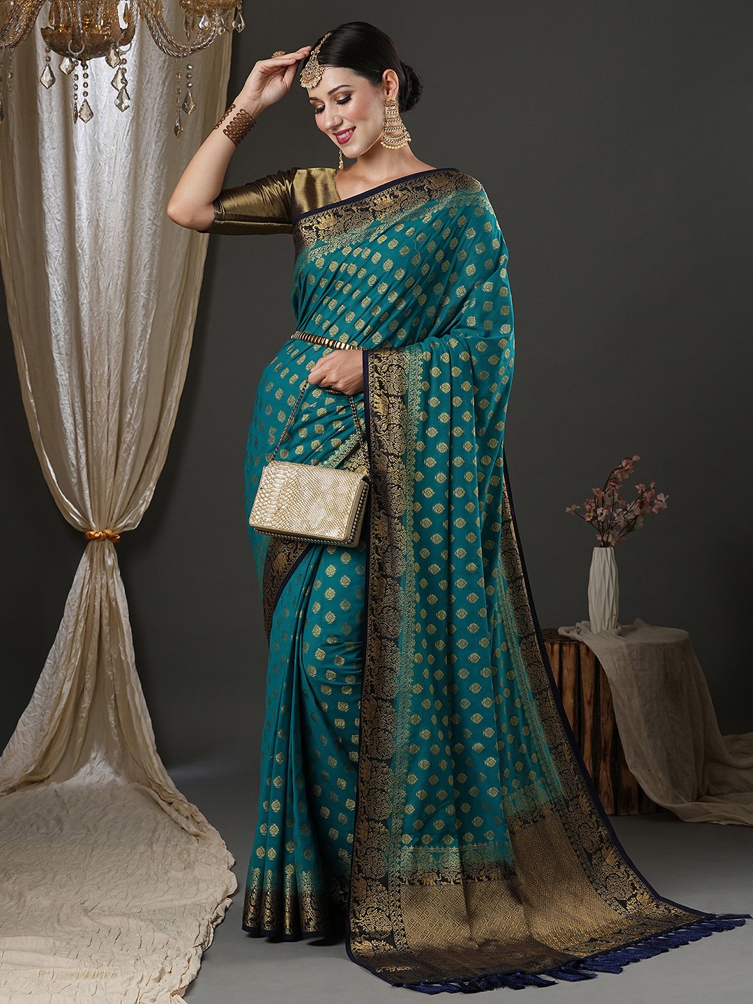 Blue Kanjeevaram Georgette Woven Saree