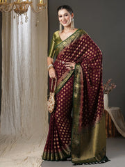 Exquisite Burgundy Georgette Banarasi Saree - The Dori Store