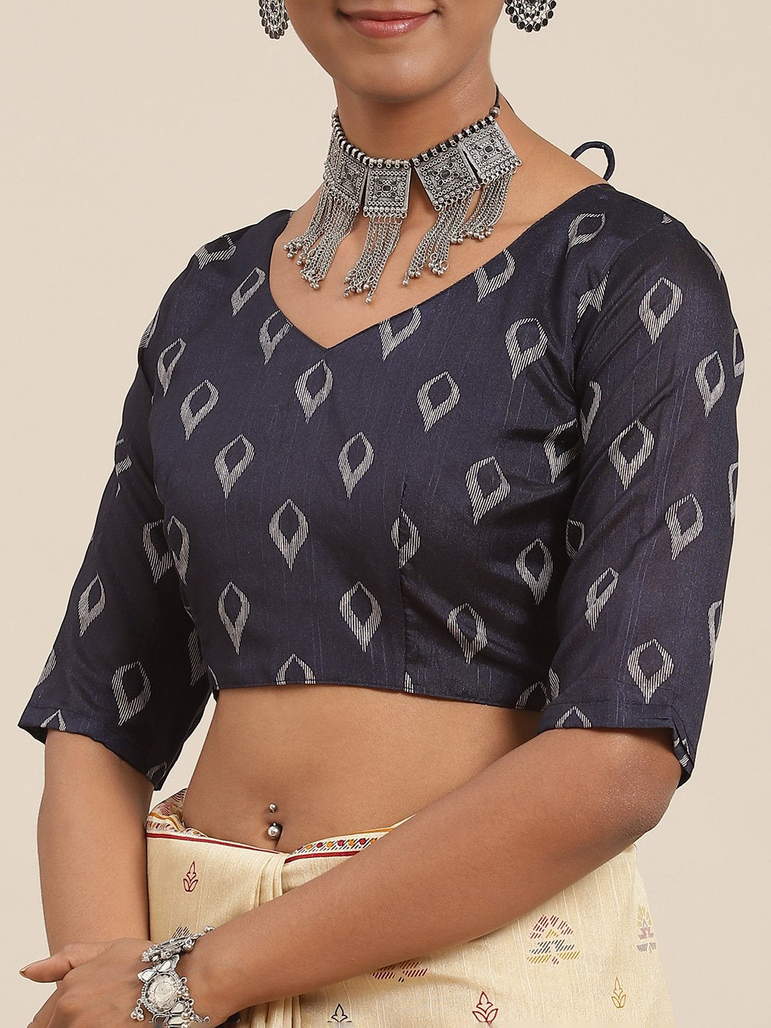 Beige Ikat Bhagalpuri Silk Printed Saree