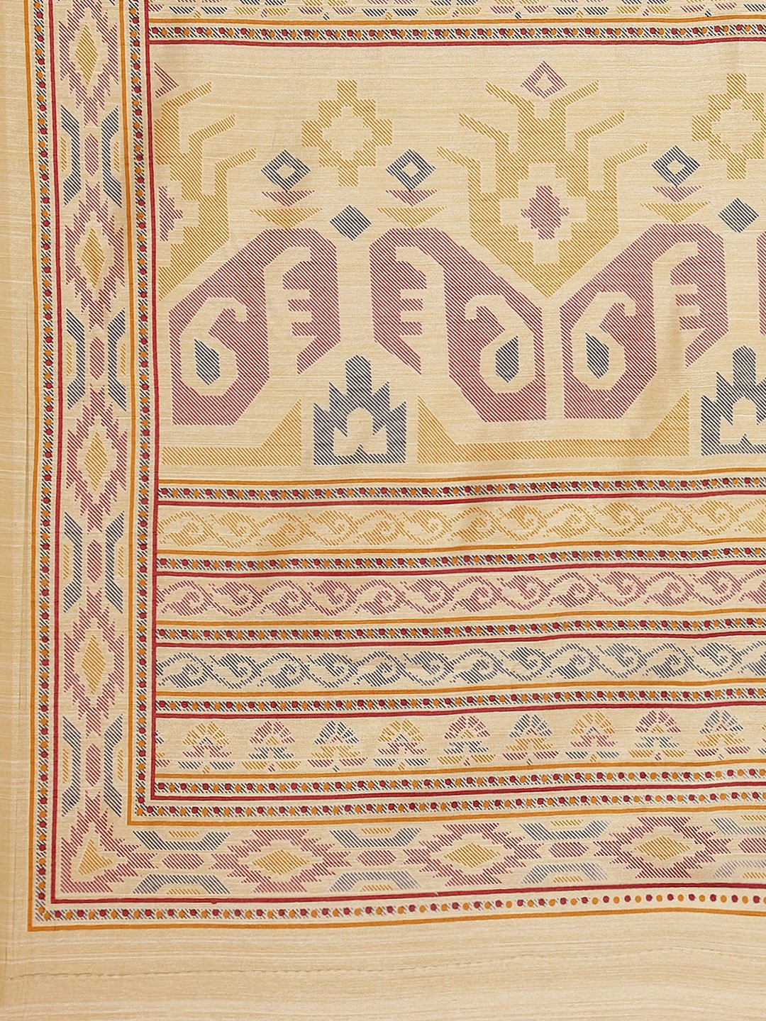 Beige Ikat Bhagalpuri Silk Printed Saree