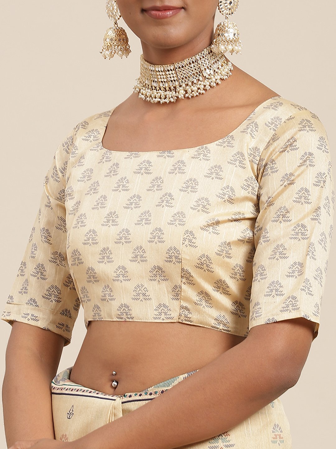 Beige Ikat Bhagalpuri Silk Printed Saree