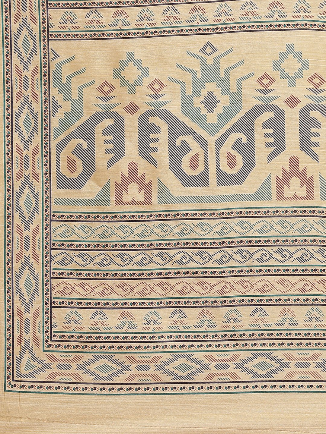 Beige Ikat Bhagalpuri Silk Printed Saree