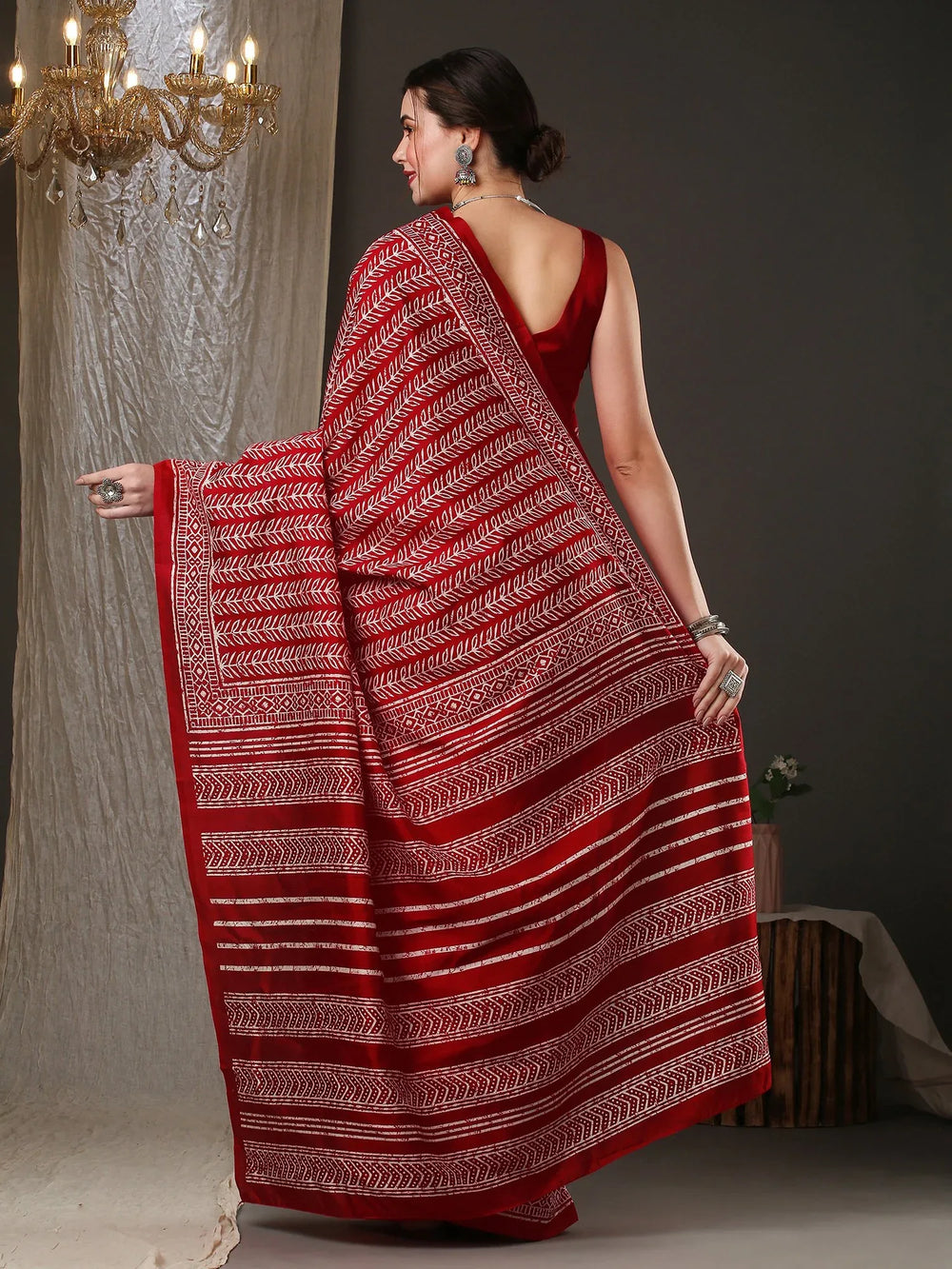 Hot Red Bhagalpuri Silk Saree - The Dori Store