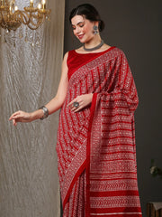 Hot Red Bhagalpuri Silk Saree - The Dori Store