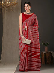 Hot Red Bhagalpuri Silk Saree - The Dori Store