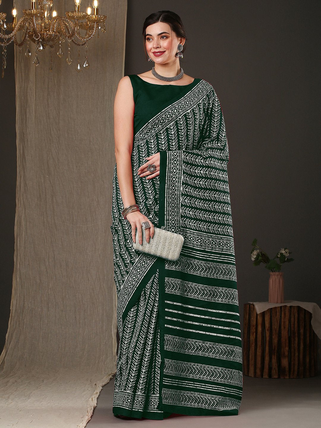 Green Dabu Bhagalpuri Silk Printed Saree