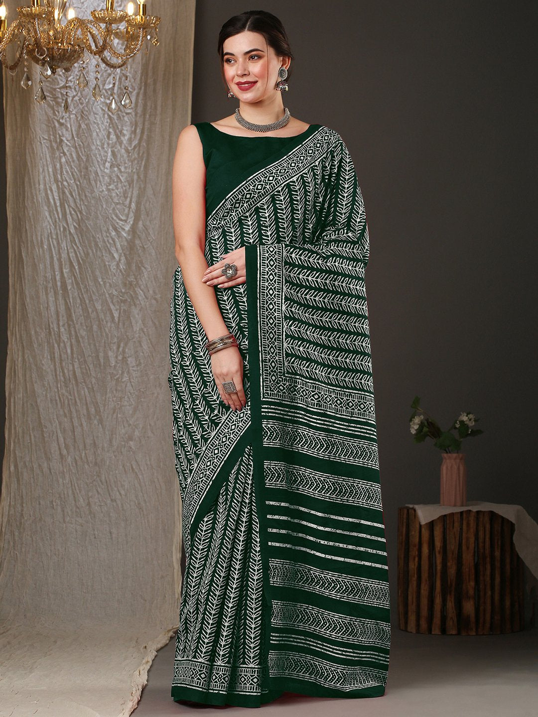 Green Green Dabu Bhagalpuri Silk Printed Saree