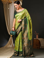 Heritage Light Green Banarasi Silk Saree - The Dori Store