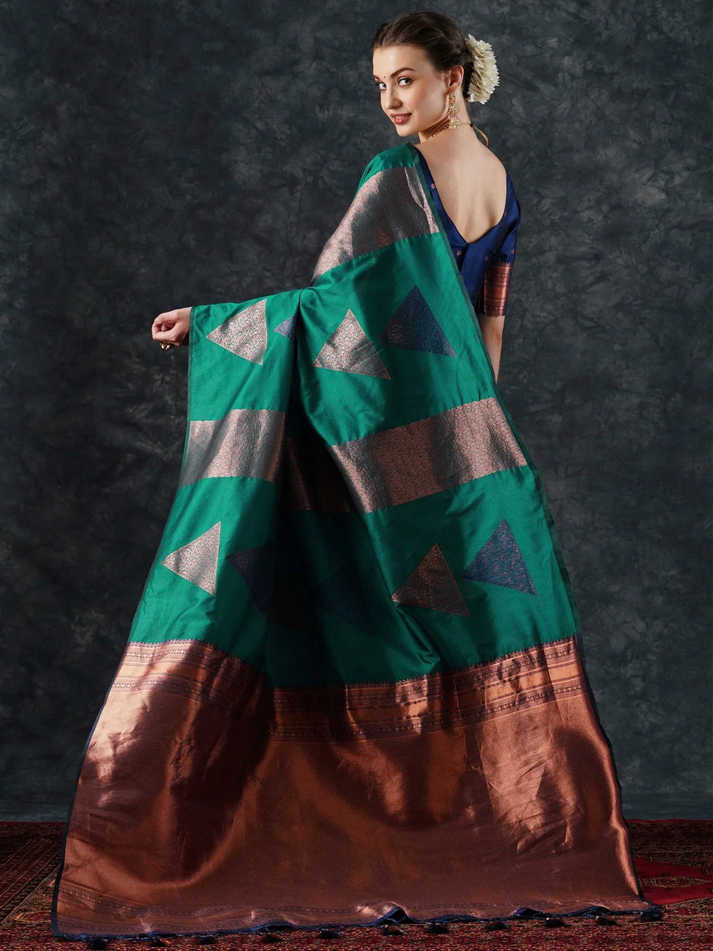 Bright Teal Green Soft Silk Saree - The Dori Store