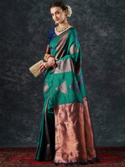 Bright Teal Green Soft Silk Saree - The Dori Store
