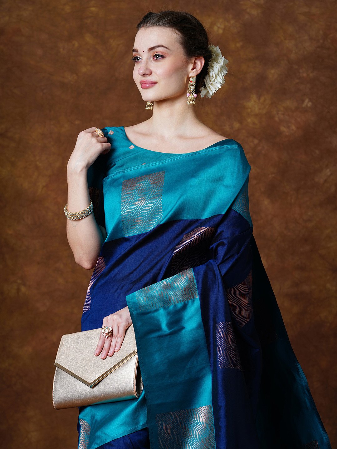Navy Banarasi Silk Blend Woven Saree