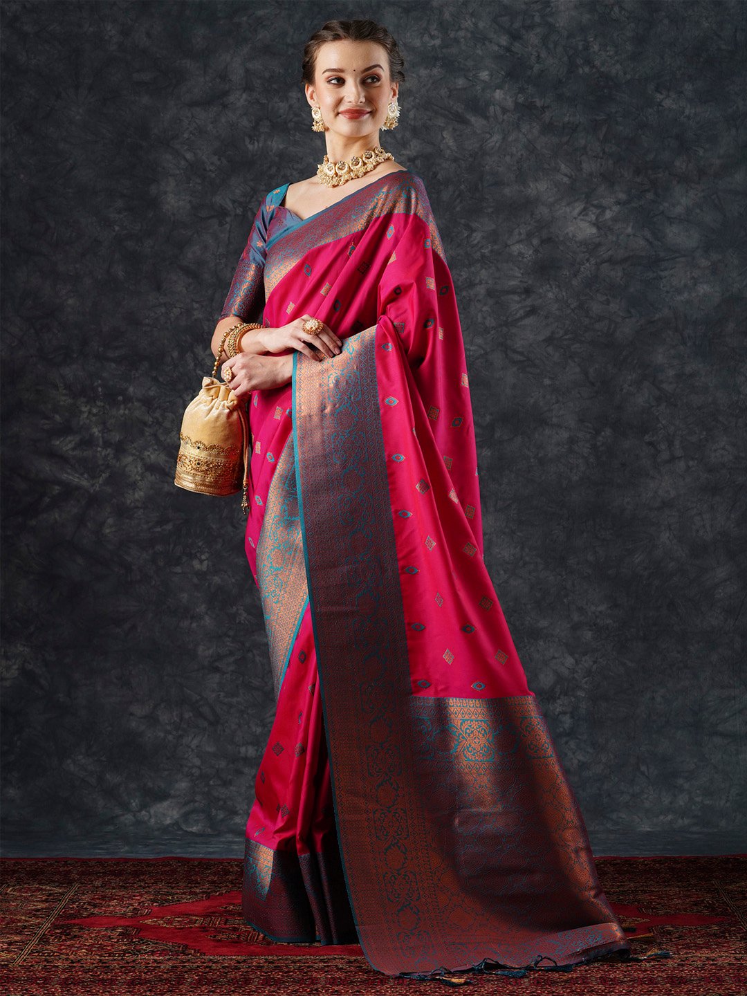 Pink Banarasi Silk Blend Woven Saree