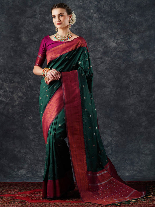 Green Green Banarasi Silk Blend Woven Saree