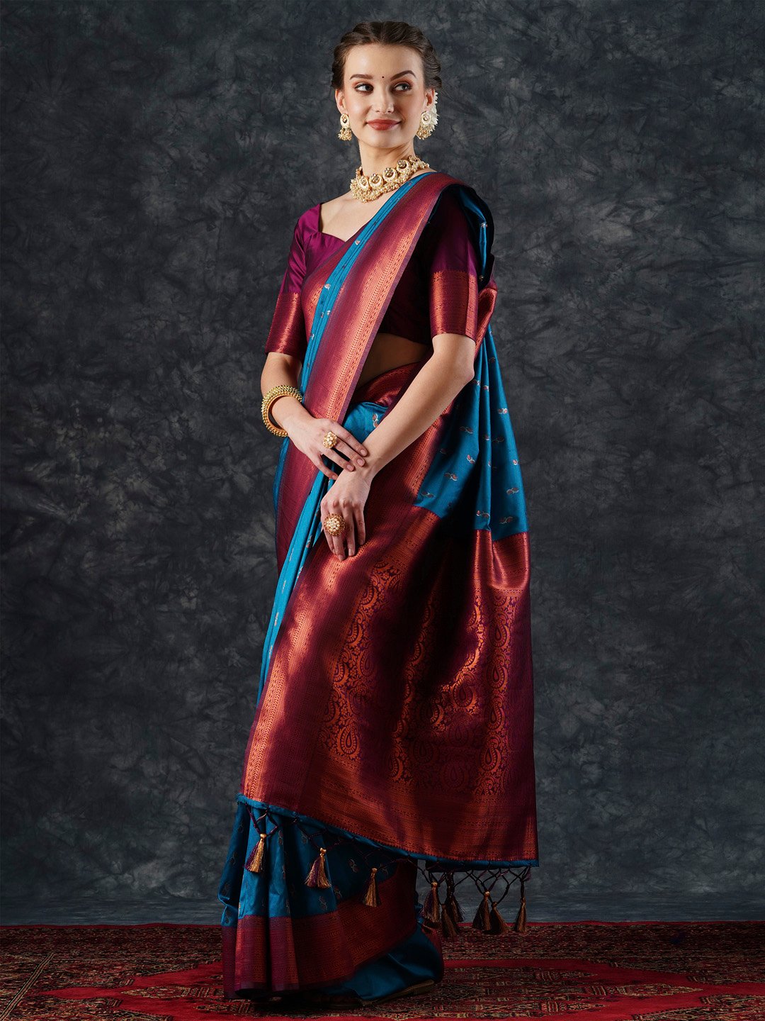 Blue Banarasi Silk Blend Woven Saree