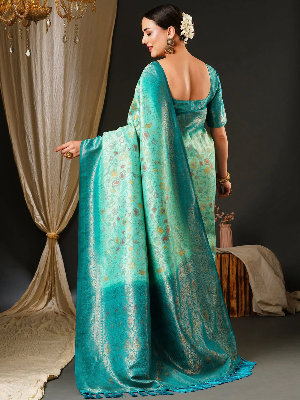 Sky Blue Banarasi Silk Saree - The Dori Store